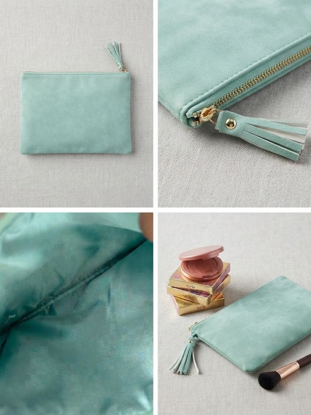 Tarte Mint Green Faux Suede Tassel Clutch | Cosmetic Makeup Bag